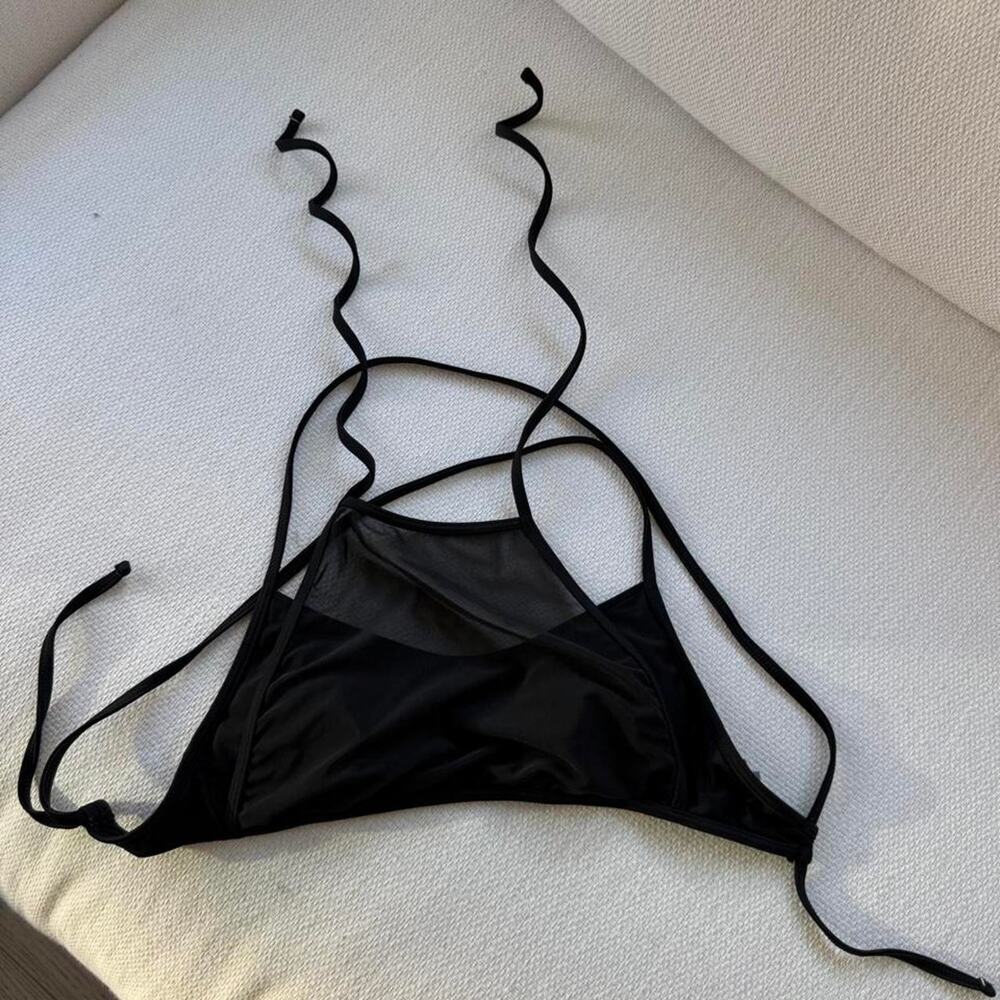 Aerie black strappy mesh triangle bikini top